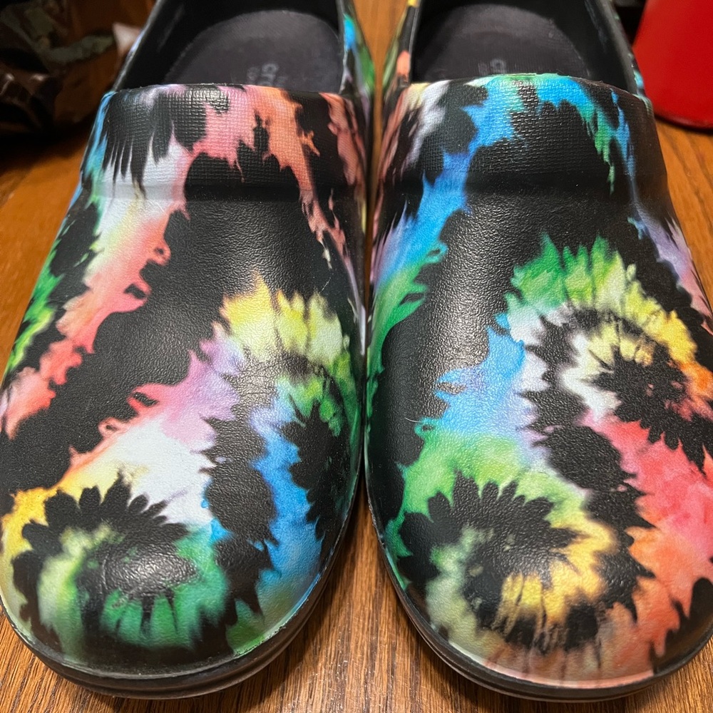 Tie-dye Crocs. Only worn once.